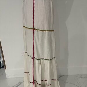 Cream Tiered Maxi Skirt with Colorful Contrast Stitching